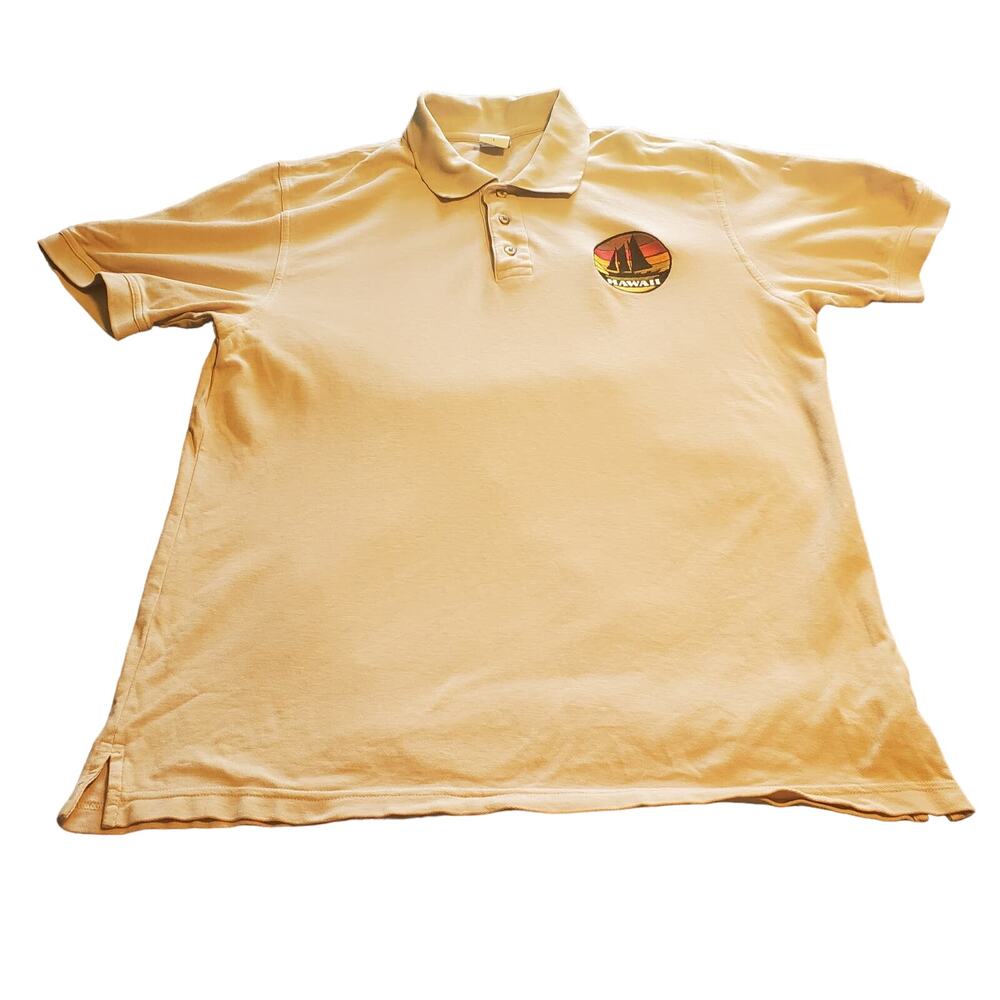 CRAZY SHIRTS HAWAII Mens Size L Polo Hawaii Sailloat Peru Cotton Kona Coffee Dye
